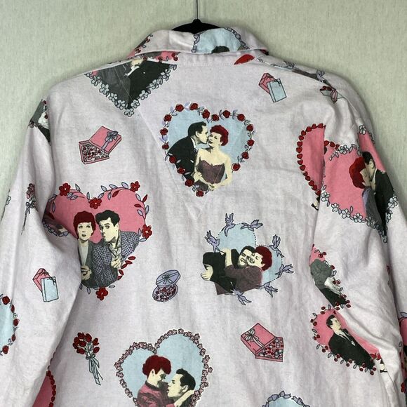 Nick & Nora I Love Lucy Pajama Top Womens Size Medium Flannel Purple Hearts - Picture 8 of 12